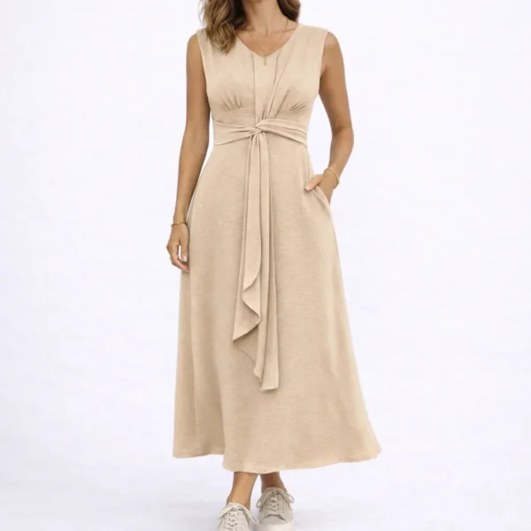 Ärmelloses Midikleid mit Bindetaille