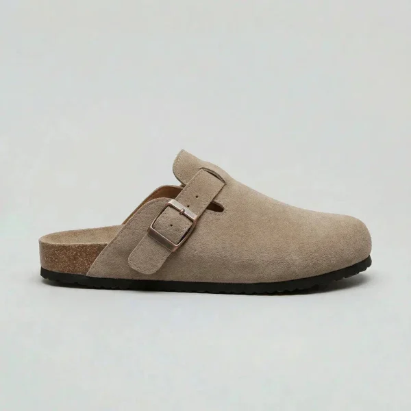 Clogs in Velourslederoptik mit Schnalle