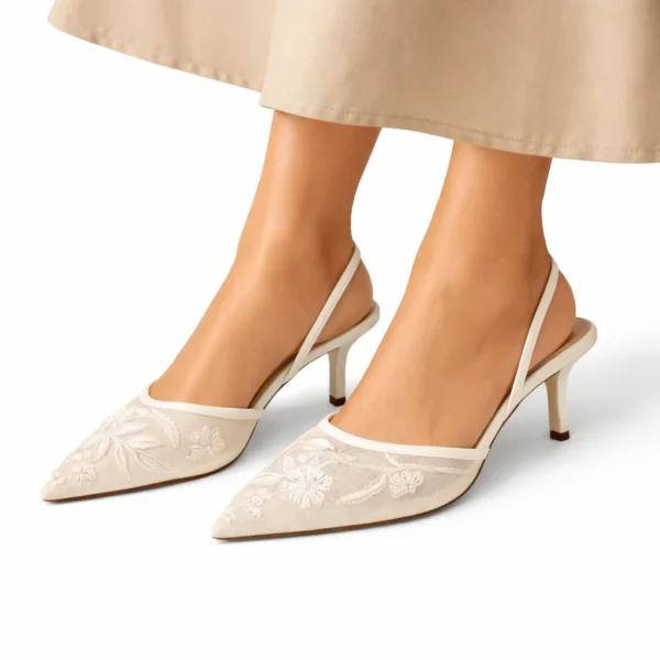 Mesh-Mules mit Blumenstickerei